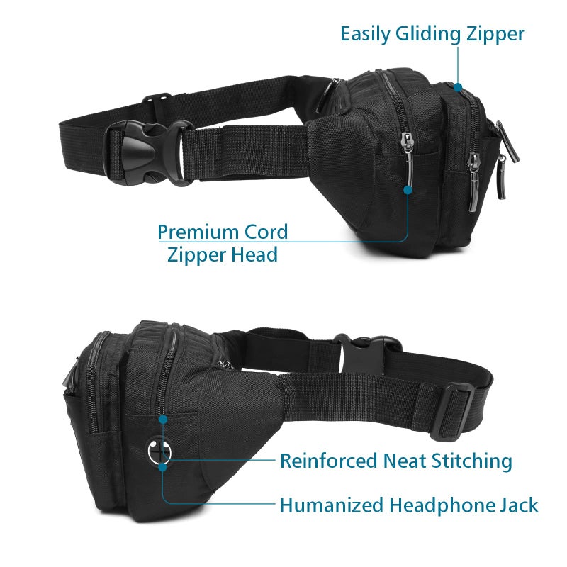 Packism Fanny Packs for Women Men - 6 Pockets Large Fanny Packs for Women Cross Body Everywhere Belt Bag Bum Bag & Adjustable Strap for Traveling Cycling Running Hiking, Black - Image 4